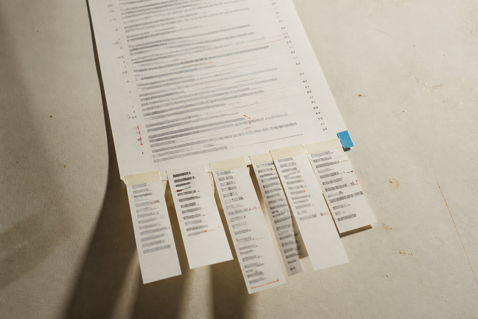 An archival record made from layered operational notes and repair marks